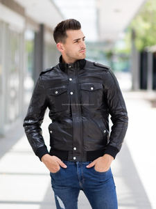 Chaqueta Bomber de Cuero Genuino Personalizada, Cuello Redondo, Logotipo Frontal en Lona, Secado Rápido, Impermeable para Hombre - Product Image 2
