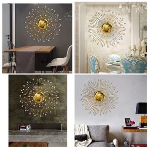 Decoración de Pared de Metal de Lujo Hecha a Mano con Acabado Dorado Electroplacado y Piedra de Cristal Blanca para Sala de Estar - Product Image 5