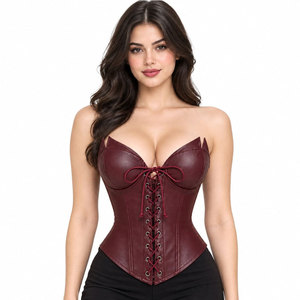 Women PU Leather Corset With Bow And Lace-Up Design Firm Control Shapewear <b>For</b> Daily Wear Women Corset - Product Image 5