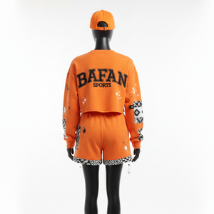 Ensemble sweat-shirt et short 100 % coton de haute qualité pour femme, en molleton mélangé confortable avec empiècements, personnalisable avec logo – Collections Femme - Product Image 2