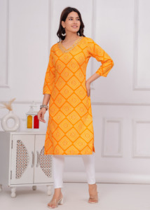 Women Yellow Printed <b>Kurti</b> Ethnic Casual Wear <b>Kurti</b>, Embroidery Work <b>Kurti</b> , Trendy <b>Kurti</b> , New Kurta - Product Image 2