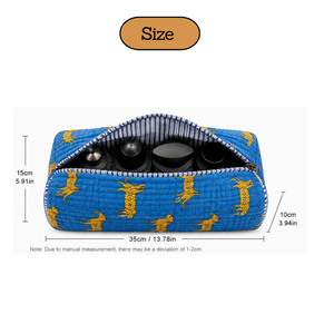 Sac de voyage multifonctionnel en coton matelassé bleu avec imprimé léopard jaune, fermeture éclair, poignée souple, pour sèche-cheveux Dyson - Product Image 6