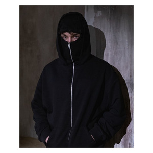 Sweat-shirt à capuche cagoule pour homme en coton épais 100 %, coupe oversize, double capuche zippée, épaules tombantes, personnalisable pour l'hiver - Product Image 2