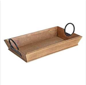 Plateau en bois, plateau de service en bois, plateau de petit-déjeuner en bois avec poignée en métal, fabricant en gros - Product Image 1
