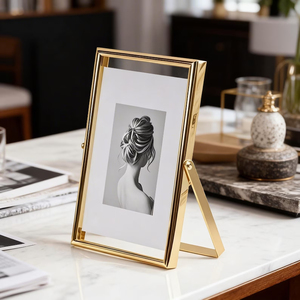 Antique <b>Gold</b> Metal Glass Picture <b>Frame</b> Desk Stand Photo Display Vintage Home Office Decor Stainless Steel Material <b>Frame</b> Supply - Product Image 4