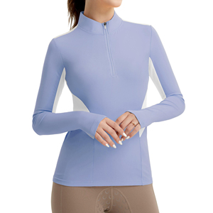 Camisetas de equitación para mujer al por mayor, diseño personalizado, transpirables con paneles de malla, tops deportivos para montar a caballo - Product Image 1