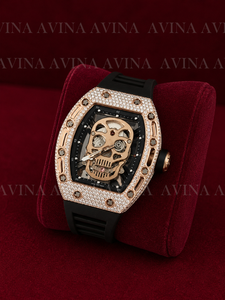 Reloj de Lujo con Esfera de Moissanita para Hombre, Totalmente Cubierto de Diamantes, Oro Rosa, Mecánico Automático, Correa de Goma Negra, Caja Tonneau - Product Image 2
