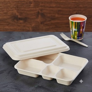 Couvercle blanc 5CP en bagasse de canne à sucre pour barquettes alimentaires, écologique, biodégradable et compostable, anti-fuite et robuste pour boîtes à lunch - Product Image 2