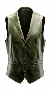 เสื้อกั๊กหนังผู้ชายคอวีสีพื้นติดกระดุม - Product Image 3