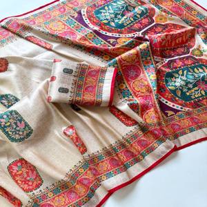 VASTRA COTTAGE Saree de Seda Jacquard Suave con Tejido Zari Integral, Estampado Digital de Pashmina y Blusa de Estilo Elegante - Product Image 5