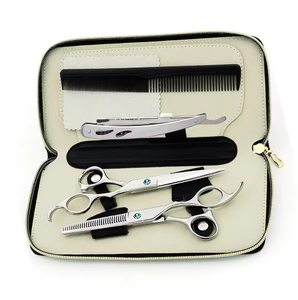 Kit de coiffure professionnel en acier inoxydable poli miroir avec ciseaux à effiler, ciseaux de coiffure et rasoir, avec peigne, en vente - Product Image 3