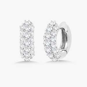 Pave Diamond Huggie <b>Earrings</b> 13.9mm <b>Hinge</b> Round Cut Lab Grown Solitaire Modern Luxury Classic <b>Hoops</b> 14K 18K Solid Gold Wholesale - Product Image 5