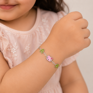 925 Sterling Silver Cat and Frog <b>Anklet</b> with Color Enamel Accents High Polish Cute Animal Style Jewelry for Girls Kids Daily Wea - Product Image 1