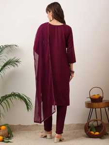 Ensemble Salwar Kameez Kurta en coton orange brodé, style indien pakistanais, robe ethnique pour femmes, tenue de fête de mariage, coupe élégante - Product Image 5