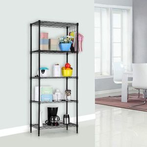 Adjustable 5 Shelf Metal <b>Wire</b> <b>Rack</b> Organizer with Hooks for Storage Shelving Units - Product Image 4