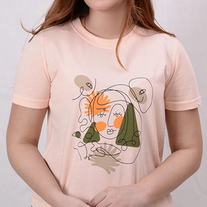 เสื้อยืดพิมพ์ลายศิลปะนามธรรมสำหรับผู้หญิง สไตล์ลำลอง คอกลม แขนสั้น ผ้าฝ้าย 100% สำหรับฤดูใบไม้ผลิและฤดูร้อน รับผลิตตามแบบ OEM - Product Image 3