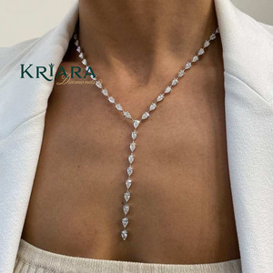 Women's S925 <b>Silver</b> Rhodium Plated Moissanite Pear Cut Lariat Necklace Luxury Wedding Jewelry Strand <b>Chain</b> - Product Image 3