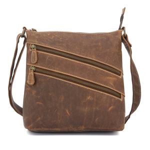 Sac à bandoulière en cuir rustique fait à la main de qualité supérieure sac à bandoulière 2 poches zippées avant et 1 sacs à bandoulière arrière - Product Image 1