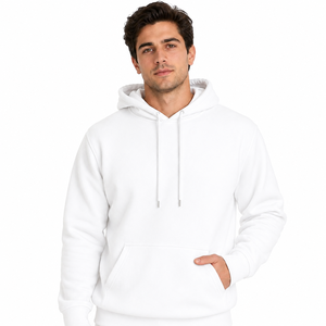 <b>Men</b> s <b>White</b> Hooded Sweatshirt Regular Fit Cotton <b>Fleece</b> Casual Pullover With Pocket Autumn Wear - Product Image 1