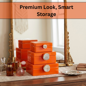 Juego de Cajas Decorativas de Vidrio Lacado Naranja de Lujo con Perilla de Cristal | Cajas Organizadoras de Joyería Premium para Decoración del Hogar - Product Image 2