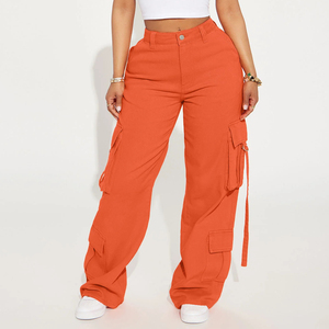 Pantalon cargo jogger uni pour femme, short cargo décontracté d'été pour femme, coupe ample, taille mi-haute, avec grandes poches, taille élastique - Product Image 1