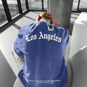 T-shirts graphiques vintage surdimensionnés pour hommes, streetwear de Los Angeles, délavés à l'acide, amples, décontractés, en coton - Product Image 5