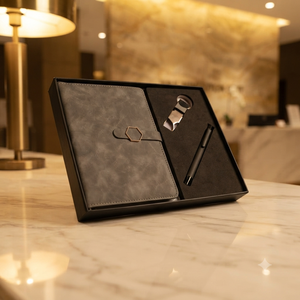Set de Regalo Corporativo Aurelux Premium Gris con Elegante Cuaderno de Tapa Texturizada y Bolígrafo Negro con Detalles Metálicos - Product Image 4