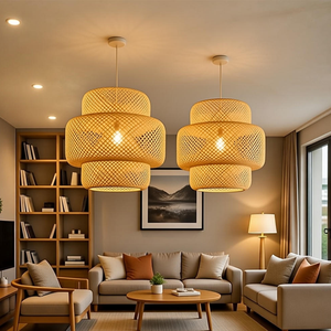 Lámpara Colgante Rústica de Mimbre, Lámpara de Techo de Bambú Tejida a Mano, Lámpara Colgante de Estilo Tropical para Proyectos Hoteleros y Decoración del Hogar - Product Image 4