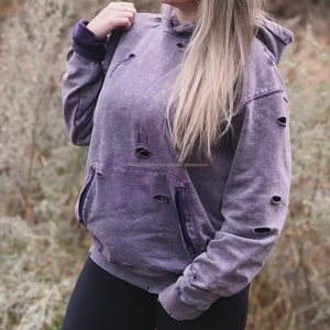 Custom unisex faded acid washed distressed hoodie oversized drop shoulder french terry fleece vintage acid wash <b>crop</b> <b>top</b> hoodies - Product Image 4