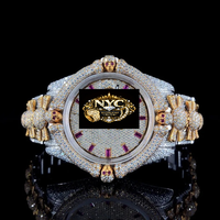Montre mécanique unisexe de luxe vintage élégante en acier inoxydable doré avec moissanite VVS et cadran à aiguilles serti de diamants