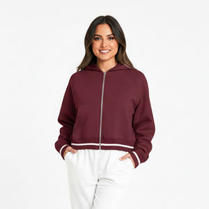 Sudadera Corta para Mujer, Color Granate, con Cierre, Manga Larga, Tejido Transpirable, para Otoño, con Bordado, Precio Económico - Product Image 3