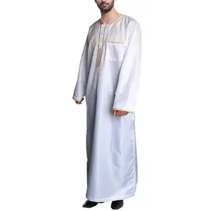 Túnica Tradicional Árabe para Hombre, Thobe de Algodón y Lino, Abaya con Mangas Largas y Bolsillos, Estilo Jubba Étnico Informal de Arabia Saudita - Product Image 3
