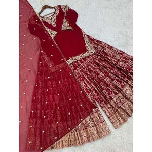 ชุดเสื้อผ้าสตรีแบบแฟนซี ชาราราและผ้าคลุมไหล่ พร้อมงานปักและประดับเลื่อม - Product Image 5