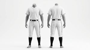Men's White <b>Baseball</b> Uniform Set Short Sleeve Jersey Pants With Black Trim Breathable Polyester All Seasons Regular Fit - Product Image 2