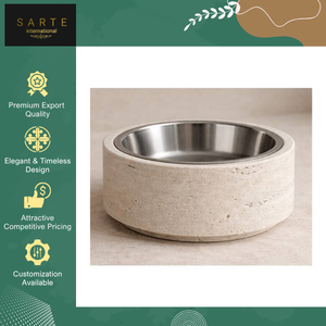 Exportador Indio Vende Elegantes y Ecológicos Comederos para Perros y Gatos de Piedra Natural Tallada, No Tóxica, Comederos de Travertino para Mascotas, Uso en Interiores, Modernos - Product Image 3