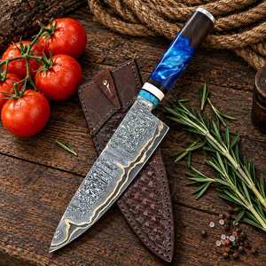 Cuchillo de Chef Premium de Acero Damasco y Cobre, 8-9.9 pulgadas, Acabado de Alto Brillo, Forjado a Mano, Mango Personalizado, Cuchillo de Cocina para Uso Profesional - Product Image 2
