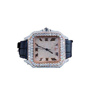 Reloj cuadrado de moissanita, reloj de pulsera de cuarzo, caja de acero inoxidable, cristal de cristal, calendario analógico, resistente al agua, diamante de moissanita - Product Image 1