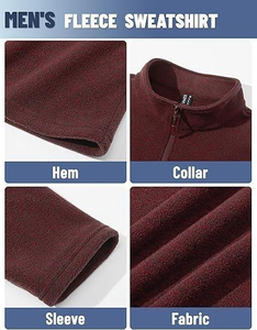 <b>Men's</b> SOLID Winter Half ZIP <b>Fleece</b> Pullover Shirt Breathable Warm Crew Neck Cropped <b>Top</b>-notch Fabrics - Product Image 3