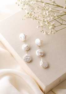 Boucles d'oreilles pendantes en perles baroques, perles Keshi triples irrégulières, bijoux de mariée élégants pour femmes, argent sterling - Product Image 4