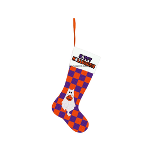 Calcetín Navideño Hecho a Mano con Cuentas y Diseño de Fantasma, Bordado a Mano con Decoración a Cuadros - Product Image 2