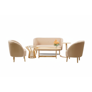 Juego de Sofás de Tela Beige con Estructura de Madera, Diseño Escandinavo, Muebles para Sala de Estar - Product Image 6