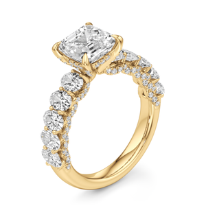 Anillo de Diamante Cultivado en Laboratorio con Corte Asscher de 3 Quilates en Oro de 14K con Piedras Laterales Ovaladas para Mujer - Product Image 2