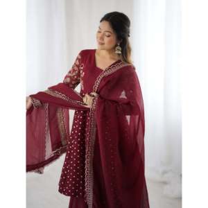Embroidered Sequence Work Party Wear <b>Top</b>-Bottom and Dupatta Regional Clothing - Product Image 5