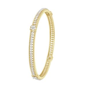 Yellow Gold Lab Grown Diamond Floral Center Single <b>Row</b> Bangle - Product Image 2