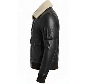 <b>Mens</b> Genuine Leather Bomber <b>Jacket</b> <b>Linen</b> Lining Zipper Closure Winter Windproof Waterproof Breathable Moto Biker Style Front - Product Image 2