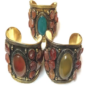 งานฝีมือ RAWAT กำไลทองเหลืองมูราดาบาด กำไลหินอาเกตทำมือสไตล์โบฮีเมียนสำหรับวันครบรอบของผู้หญิง - Product Image 1