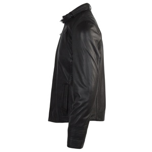 Veste en cuir de vache noir pour homme, 100% de haute qualité, confortable, respirante, hiver, manches longues, col montant, streetwear, sherpa - Product Image 1