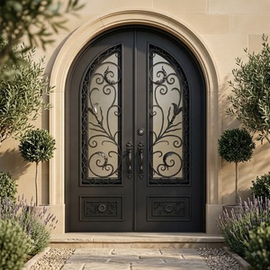 Royal Luxury Traditional Rust-Resistant Wrought Iron Exterior Entry Doors Decorative Glass Panels Easy Assembly Finished Surface - Product Image 2