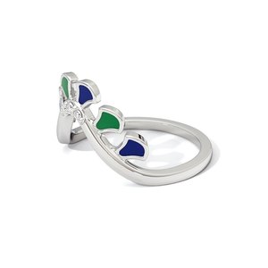 Anillo de Plata de Ley 925 con Pluma de Pavo Real para Mujer |   Anillo Abierto de Esmalte Azul y Verde con Piedras Redondas, Joyería de Moda Ajustable - Product Image 4