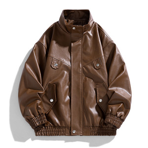 Unisex PU Windproof <b>Jacket</b> Full Sleeve Autumn Style Beige Color Waterproof Racing Motor <b>Bike</b> Leather <b>Jackets</b> - Product Image 5